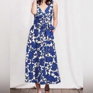 Boden Riviera Midi Wrap Dress US Size 10 Regular Floral Linen Cotton Blend
